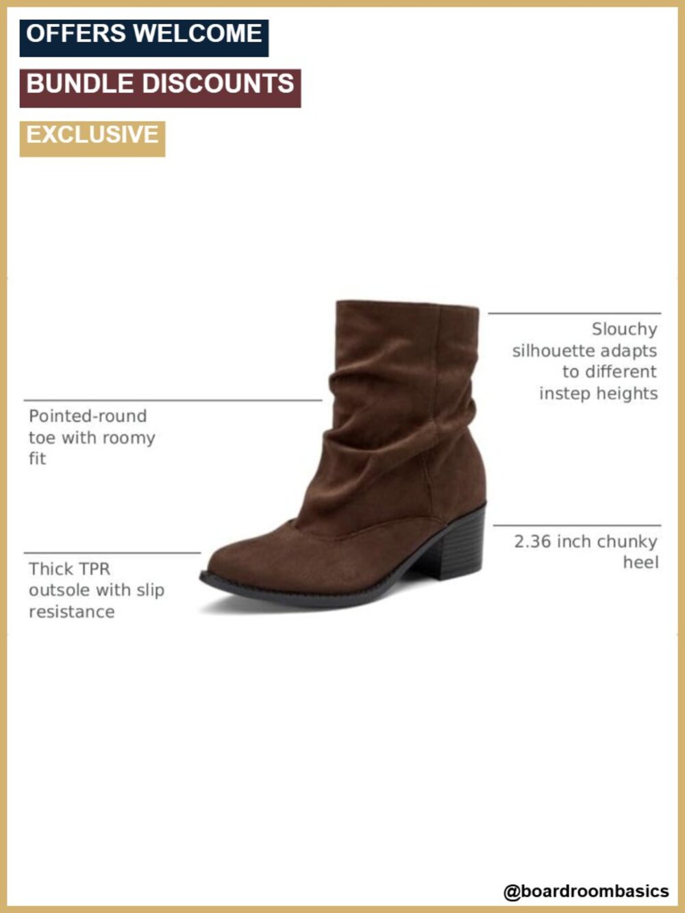 Women's Slouchy Chunky Heel Slip On Ankle Boots Suede Pointed Toe - Picture 2 of 6